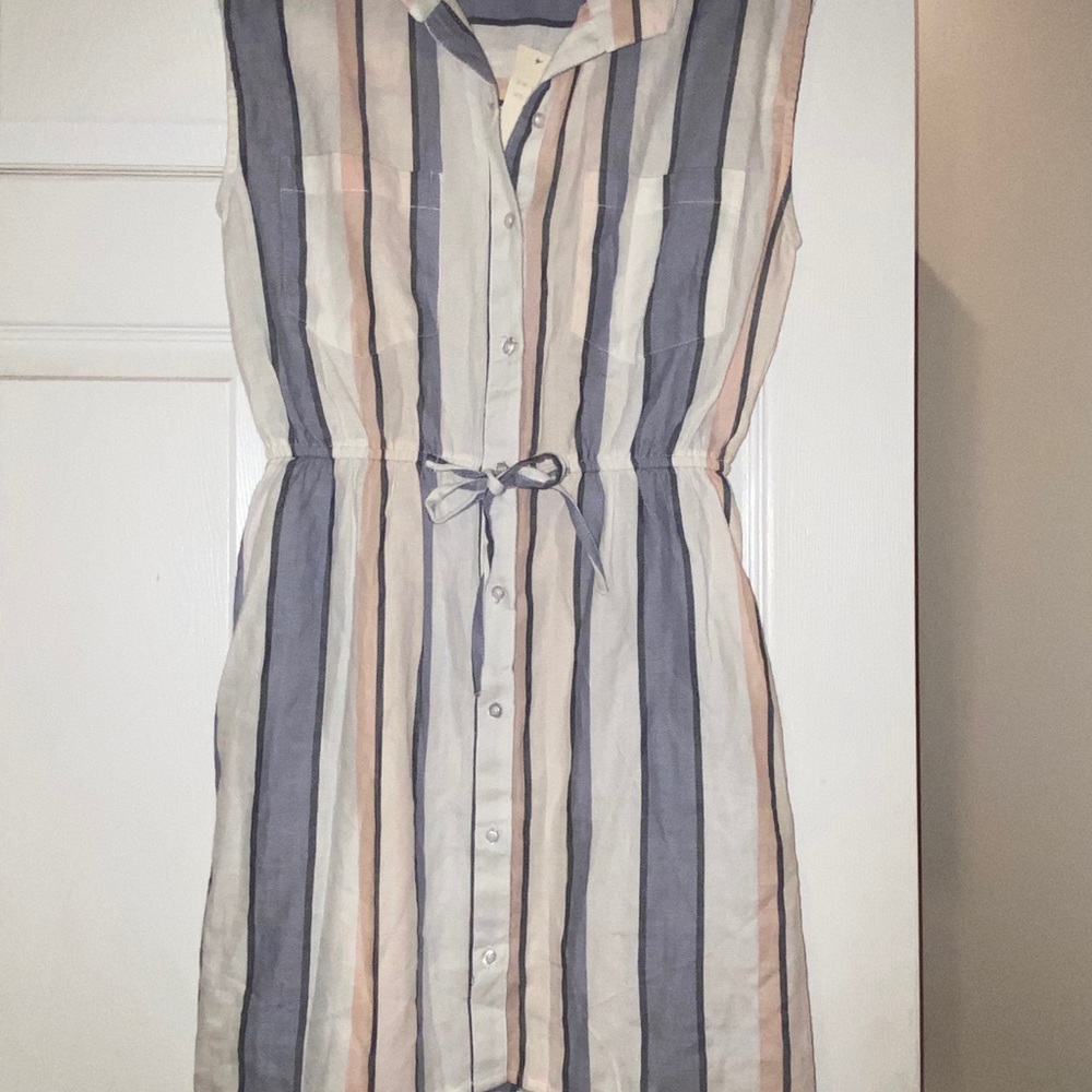 NWT Japna Shirt Dress Stripes Cotton Tie Wasit Pastel Summer Spring